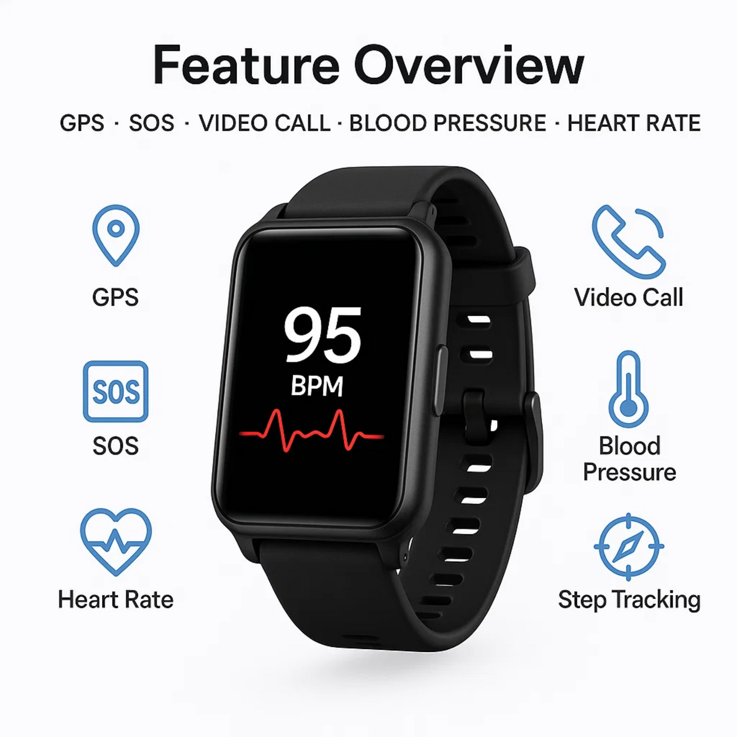 Fall Detection Watch for Seniors - 4G Medical Alarm with GPS & SOS Smart Watch