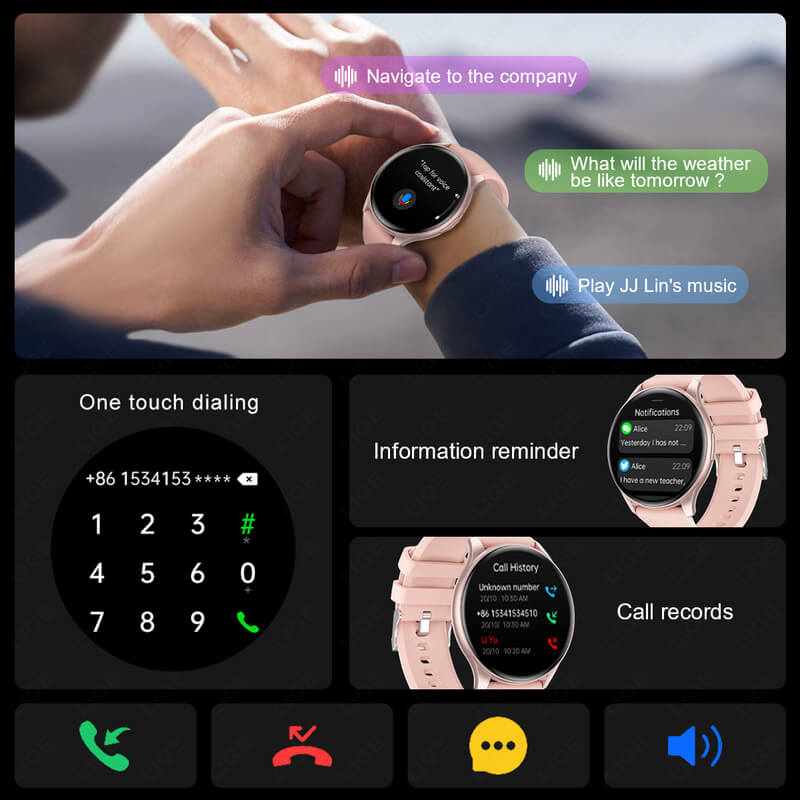 Pink Round Waterproof Lige Smartwatch for Women and Ladies