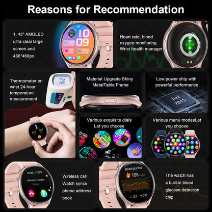 Pink Round Waterproof Lige Smartwatch for Women and Ladies