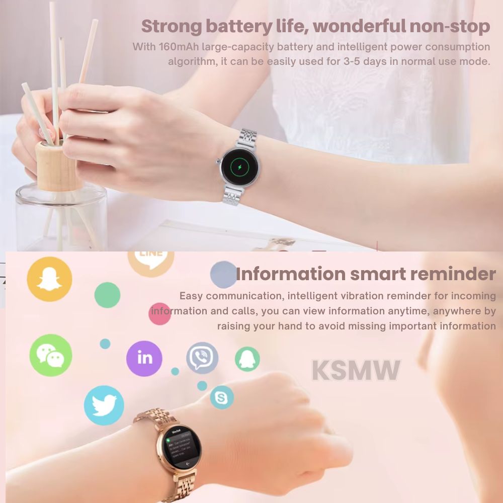Elegant Smart Watch Metal Strap Women's – 1.04" AMOLED Smartwatch with Bluetooth Call & Health Monitoring