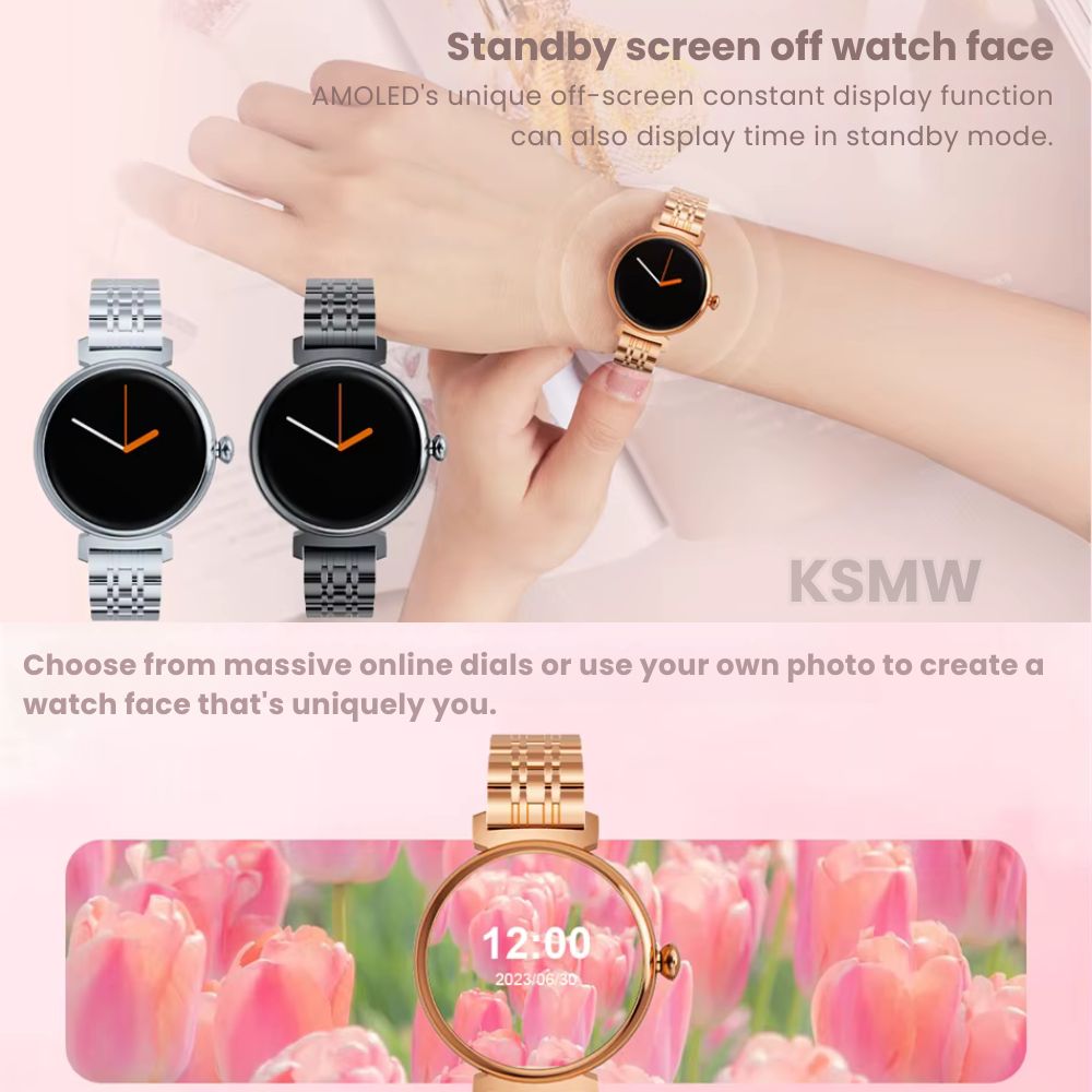 Elegant Smart Watch Metal Strap Women's – 1.04" AMOLED Smartwatch with Bluetooth Call & Health Monitoring