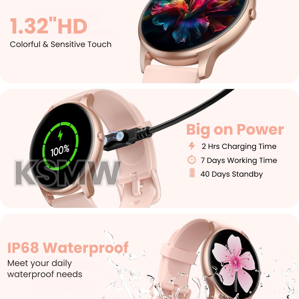 Best Smartwatch for Women UK – Eterna Gold Smart Watch with Bluetooth Calls, Long Battery Life, Fitness & Health Tracker, Waterproof Android iOS