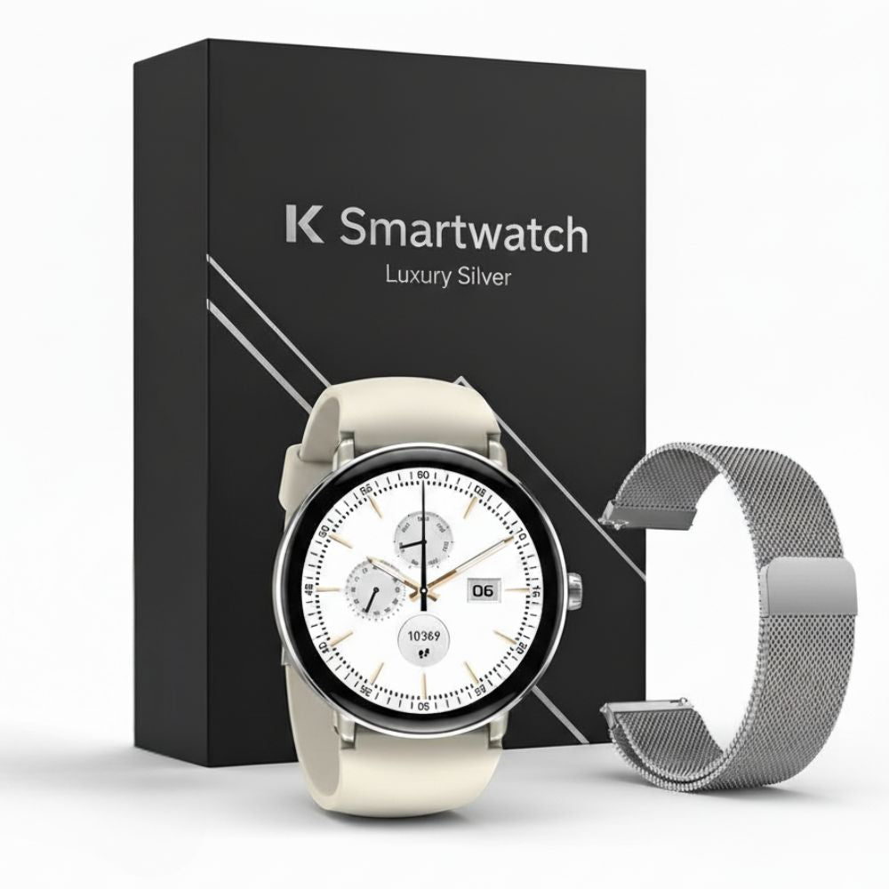 Women’s Silver Smart Watch – Slim AMOLED Smartwatch with Stainless Steel & Silicone Straps, Bluetooth Calls, Health & Fitness Tracking, Long Battery