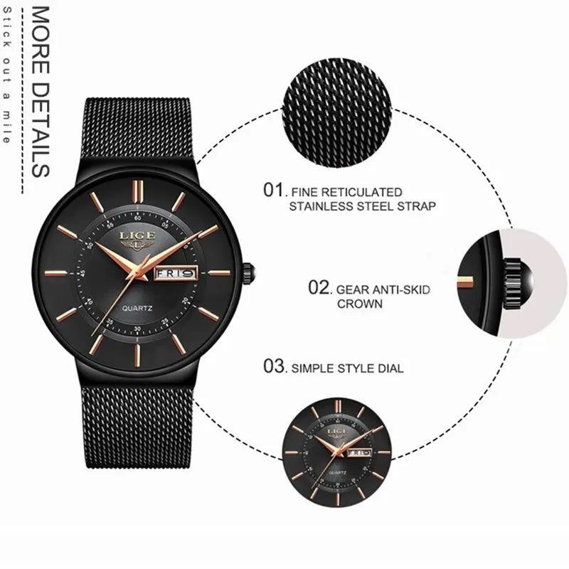 Luxury Men's Waterproof Ultra Thin Watch | Steel Band, Casual Quartz Design for Everyday Wear