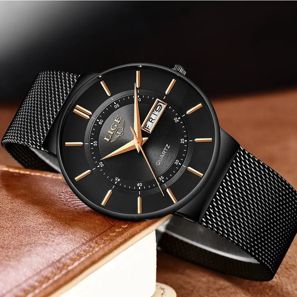 Luxury Men's Waterproof Ultra Thin Watch | Steel Band, Casual Quartz Design for Everyday Wear