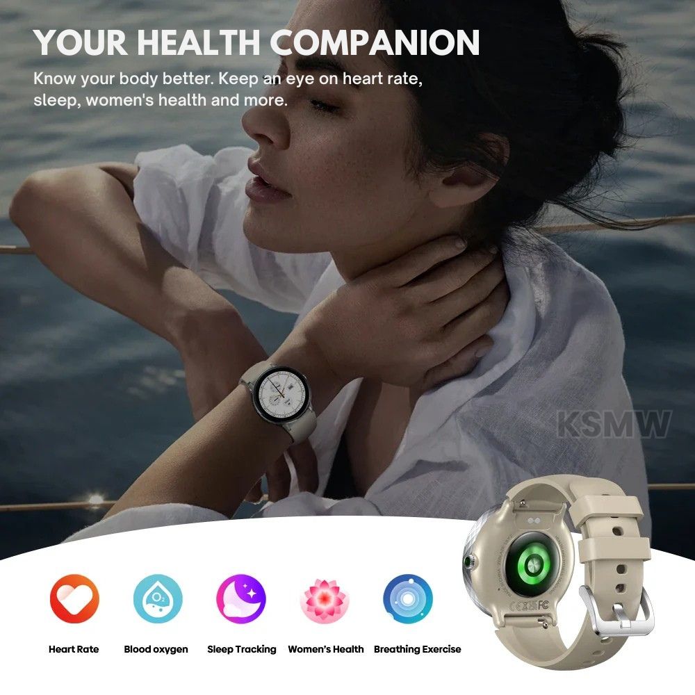 Women’s Silver Smart Watch – Slim AMOLED Smartwatch with Stainless Steel & Silicone Straps, Bluetooth Calls, Health & Fitness Tracking, Long Battery