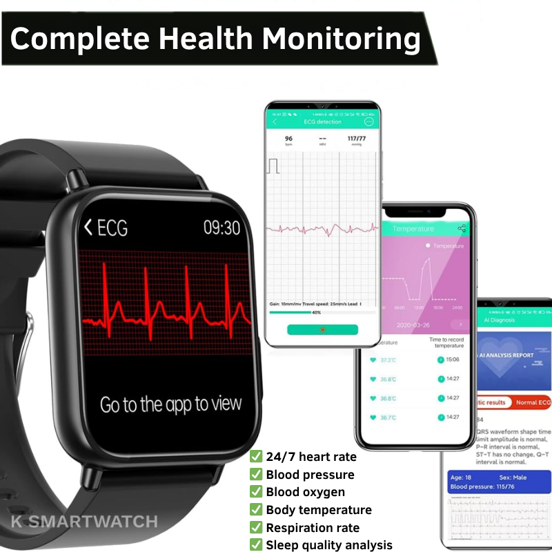 ECG Smartwatch with Blood Pressure Tracking – Designed for Active Living