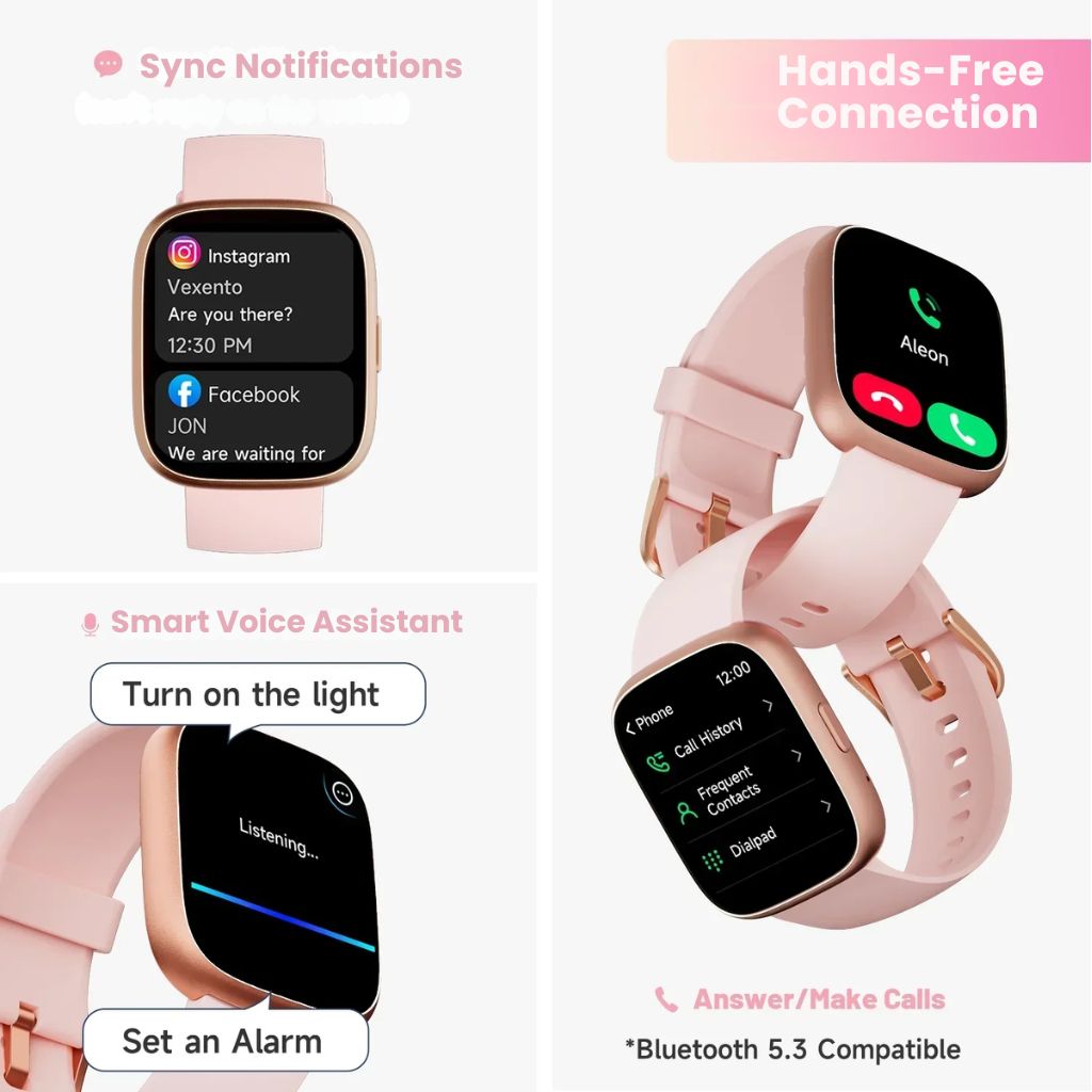 Rose Gold Watches for Women – Smartwatch with 1.83" HD Screen, Bluetooth Calls & Alexa, Health & Fitness Tracking, Waterproof, 7–10 Day Battery