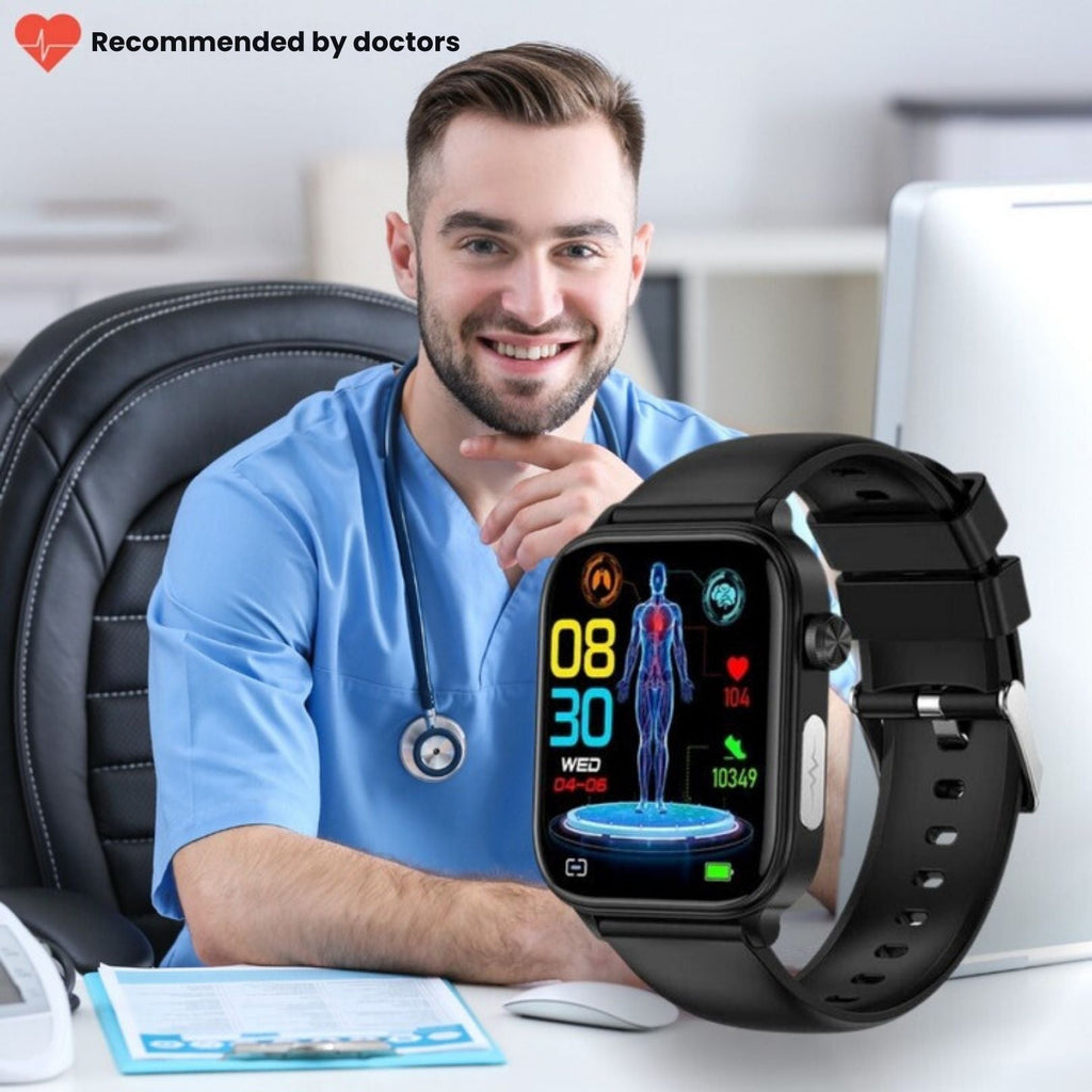 GlucoSafe SOS Smartwatch | Needle-Free Blood Glucose Monitoring & Fall Detection for Health Tracking and Emergency Assistance