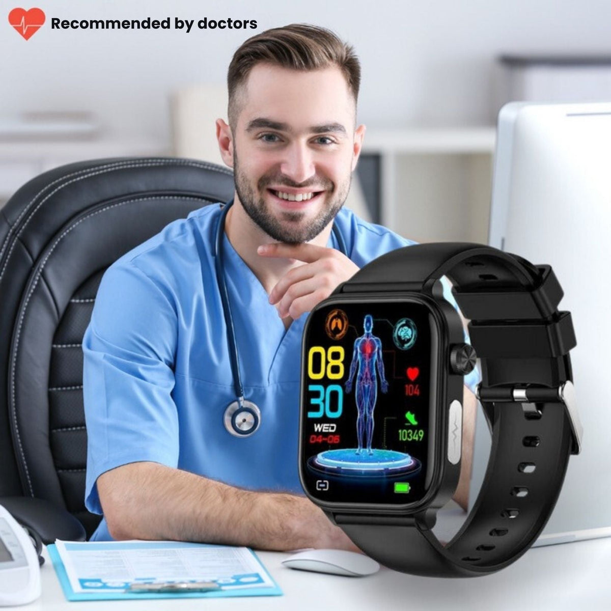 GlucoSafe SOS Smartwatch | Needle-Free Blood Glucose Monitoring & Fall Detection for Health Tracking and Emergency Assistance