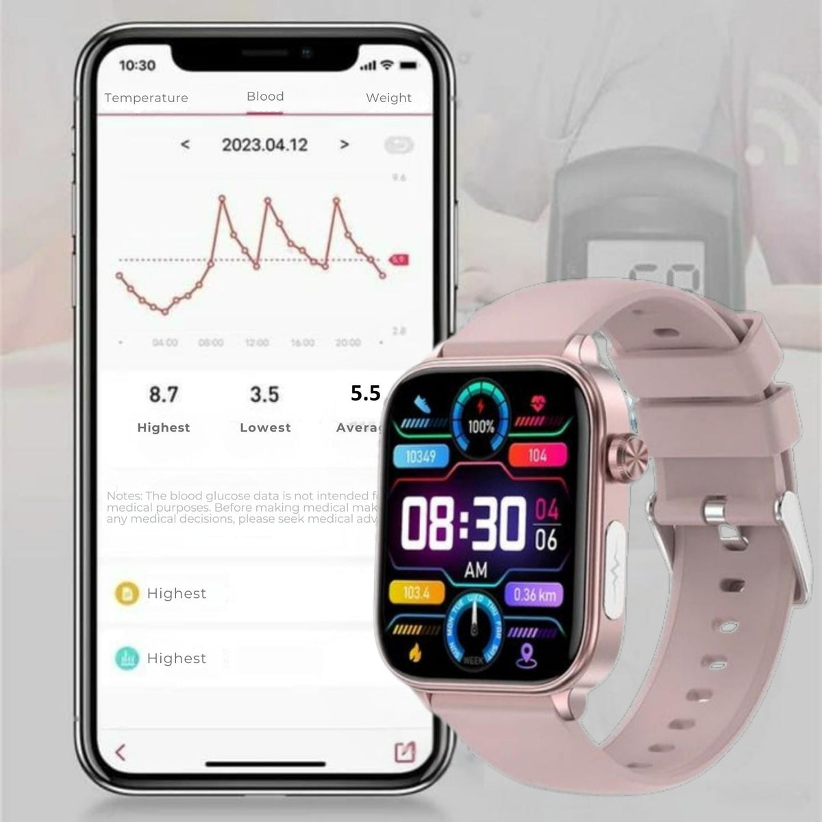 GlucoSafe SOS Smartwatch | Needle-Free Blood Glucose Monitoring & Fall Detection for Health Tracking and Emergency Assistance