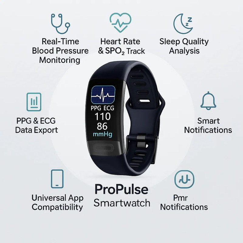 ProPulse Blood Pressure & Heart Rate Monitor Smartwatch β Sleek & Accurate | For Daily Use