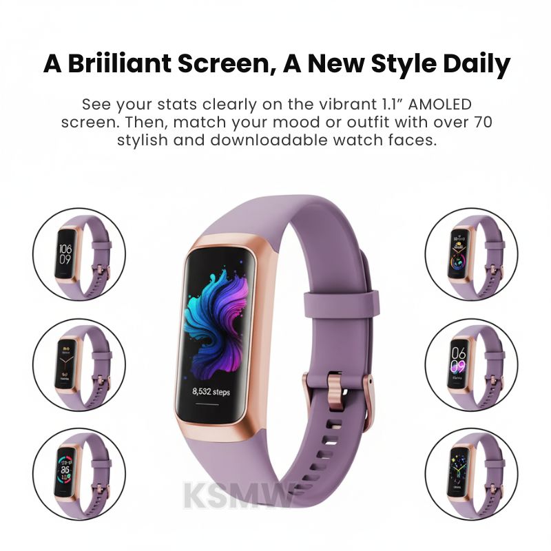 Bracelet Smart Watch for Women – Slim AMOLED Fitness Tracker Bracelet Watch with Heart Rate, SpO2, BP & Temperature Monitor, 10-Day Battery, Waterproof