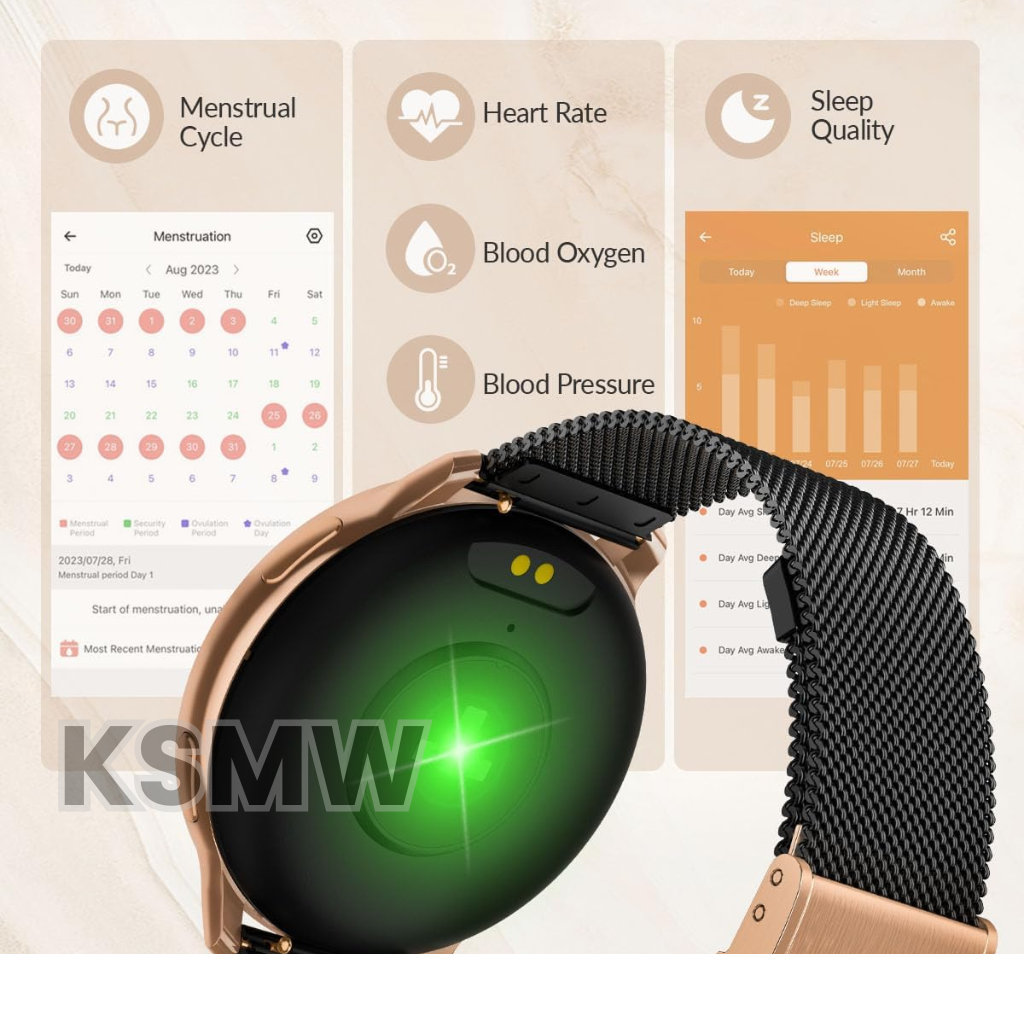 Womens Smart Watch UK – Rose Gold Smartwatch with Bluetooth Calls, Health & Fitness Tracker, Waterproof, 7–10 Day Battery, 2 Straps Android iOS