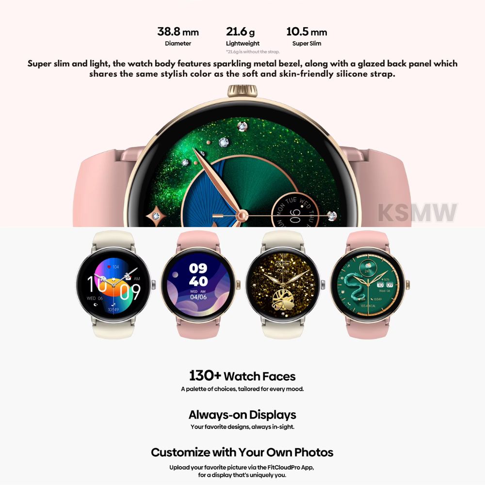 Women’s Silver Smart Watch – Slim AMOLED Smartwatch with Stainless Steel & Silicone Straps, Bluetooth Calls, Health & Fitness Tracking, Long Battery