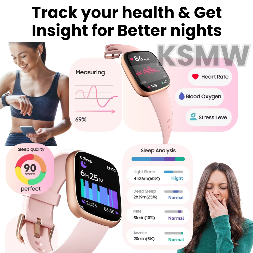 Women’s Step Counter Watch – Smart Watch with 1.85" Large Face, Bluetooth Calling, Blood Pressure & Heart Rate Monitor, Waterproof, Long Battery Life