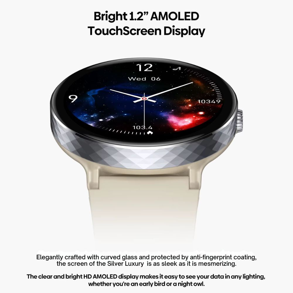 Women’s Silver Smart Watch – Slim AMOLED Smartwatch with Stainless Steel & Silicone Straps, Bluetooth Calls, Health & Fitness Tracking, Long Battery