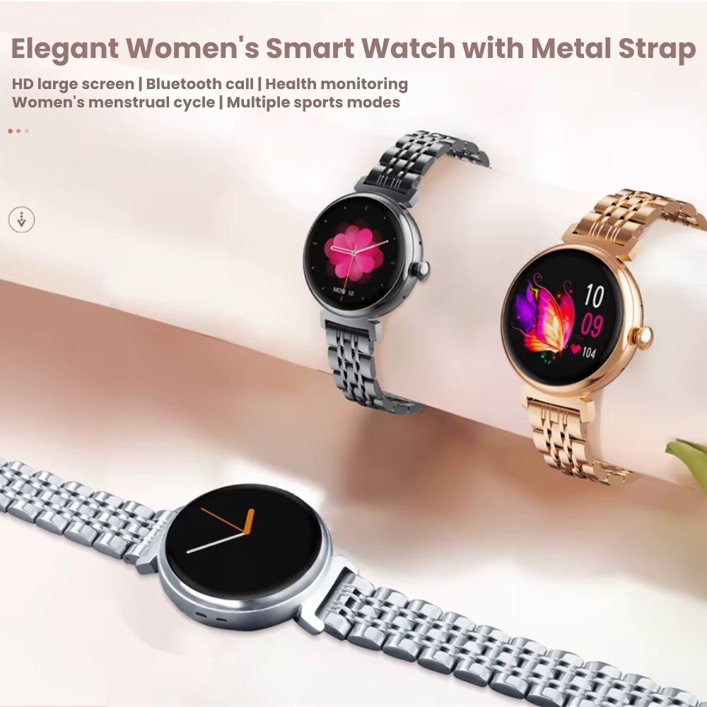Elegant Smart Watch Metal Strap Women's – 1.04" AMOLED Smartwatch with Bluetooth Call & Health Monitoring