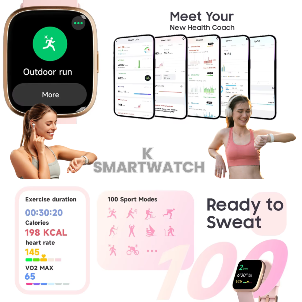 Fitness Watch for Women UK – 1.83" Large Screen Smartwatch with Bluetooth Calls, 100+ Sports Modes, Heart Rate & SpO2 Monitor, Waterproof, Long Battery