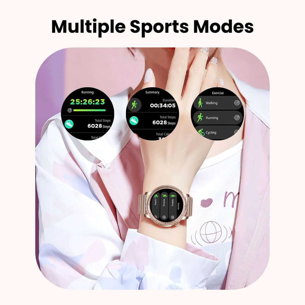 S25 2-in-1 Smartwatch | Gold Strap, AMOLED Display & Health Monitoring for Active Women