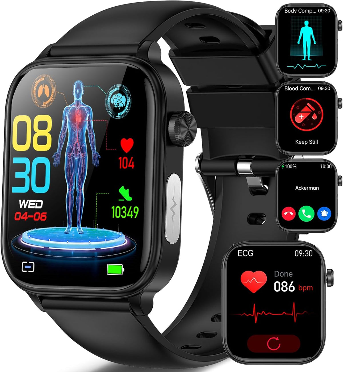 GlucoSafe SOS Smartwatch | Needle-Free Blood Glucose Monitoring & Fall Detection for Health Tracking and Emergency Assistance