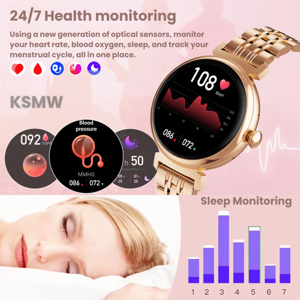 Elegant Smart Watch Metal Strap Women's – 1.04" AMOLED Smartwatch with Bluetooth Call & Health Monitoring