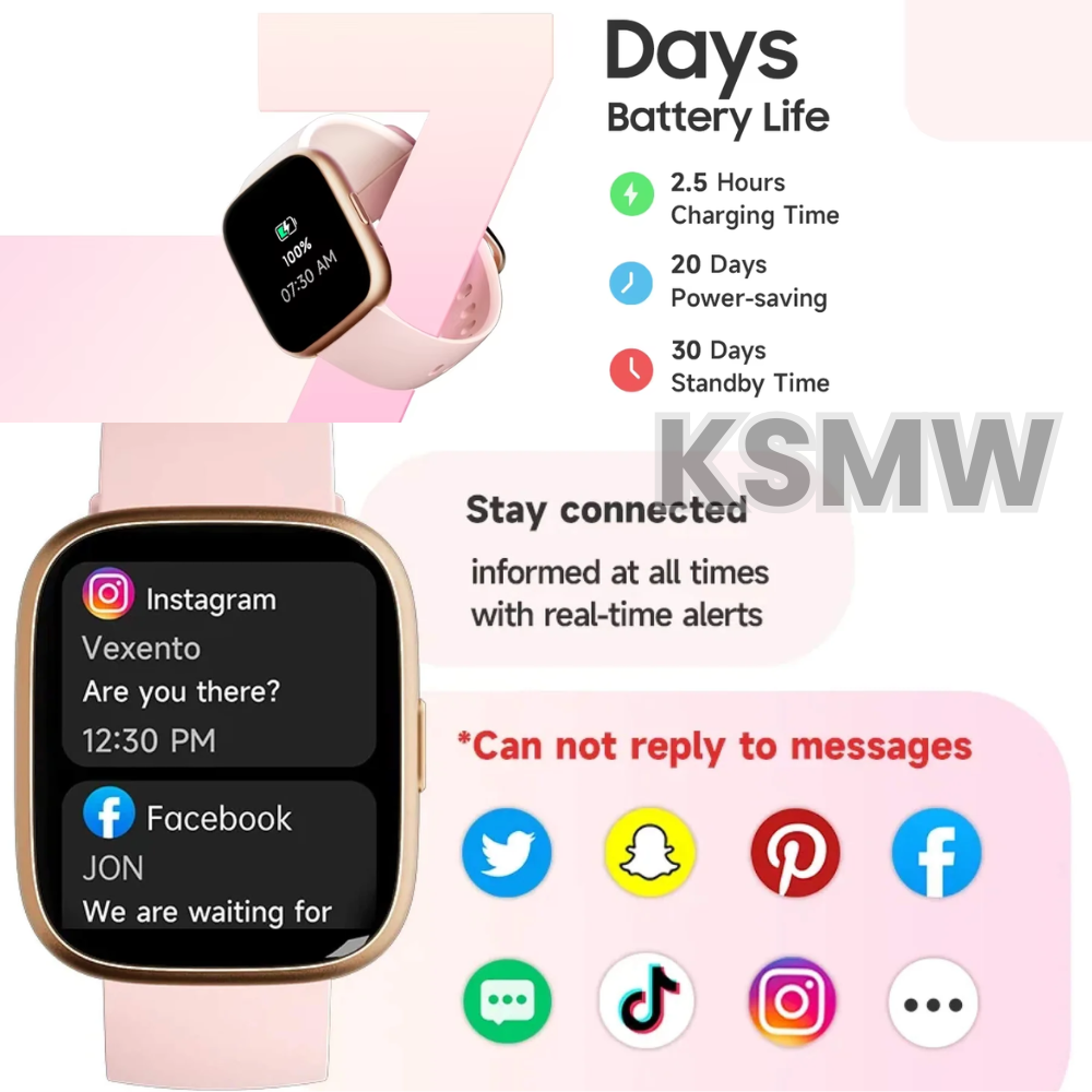 Women’s Step Counter Watch – Smart Watch with 1.85" Large Face, Bluetooth Calling, Blood Pressure & Heart Rate Monitor, Waterproof, Long Battery Life