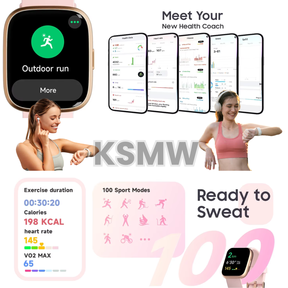 Women’s Step Counter Watch – Smart Watch with 1.85" Large Face, Bluetooth Calling, Blood Pressure & Heart Rate Monitor, Waterproof, Long Battery Life