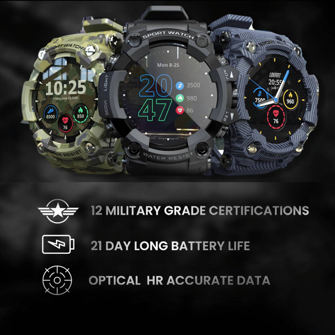 Tactical Rugged Smartwatch - Military-Grade Durability with Sport Features - Ideal for Tough Environments
