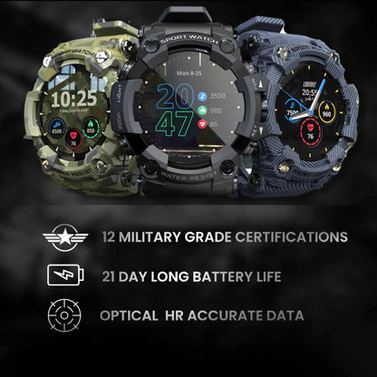 Tactical Rugged Smartwatch - Military-Grade Durability with Sport Features - Ideal for Tough Environments