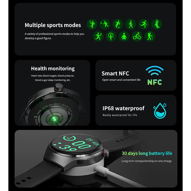 Smartwatch with EKG & Blood Oxygen Monitor | AMOLED Display, NFC Connectivity & Ideal for Health Tracking and Daily Use
