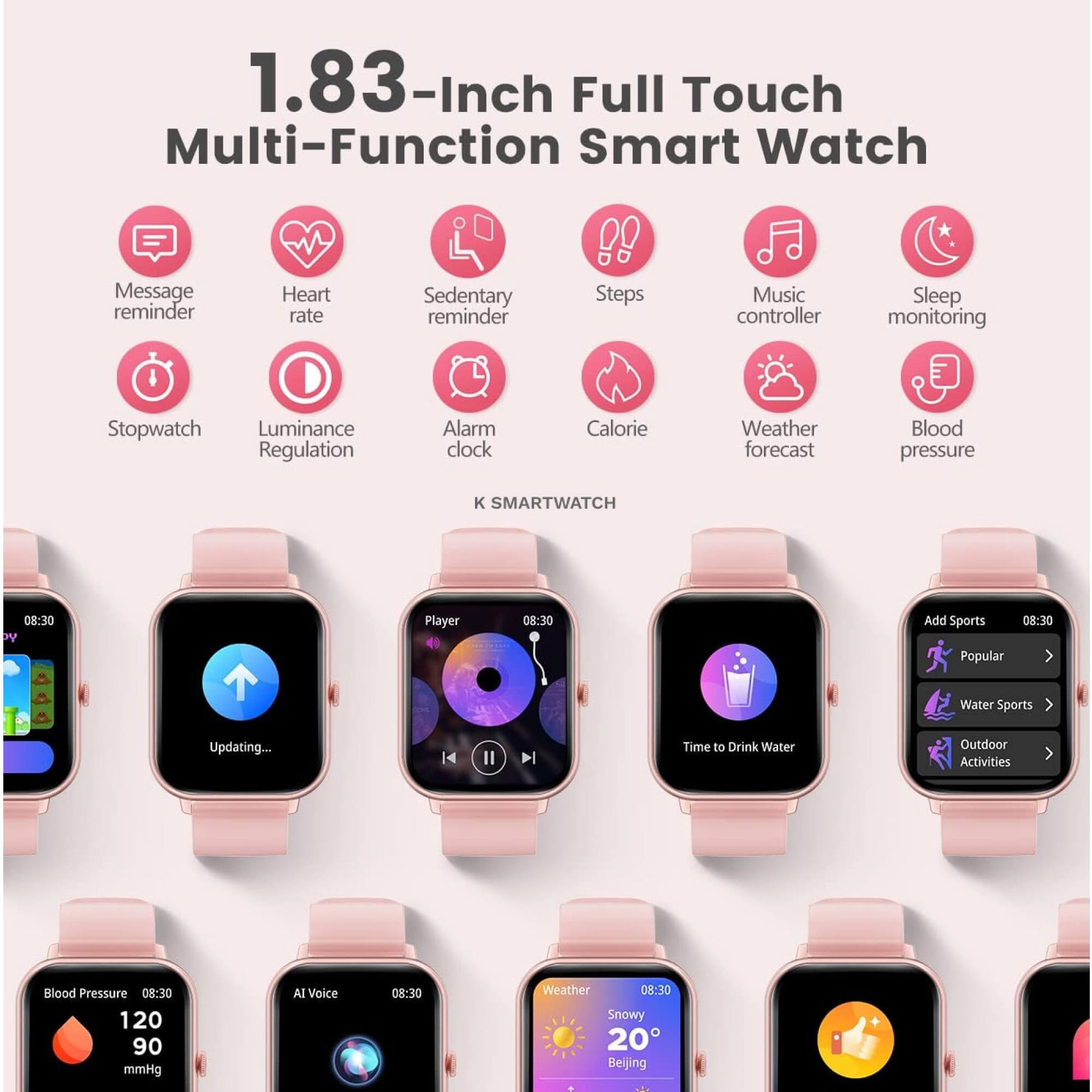 Family Smart Health Watch | Waterproof Activity & Fitness Tracker for Kids & Adults with HR, BP, SpO2, Sleep & Step Counter