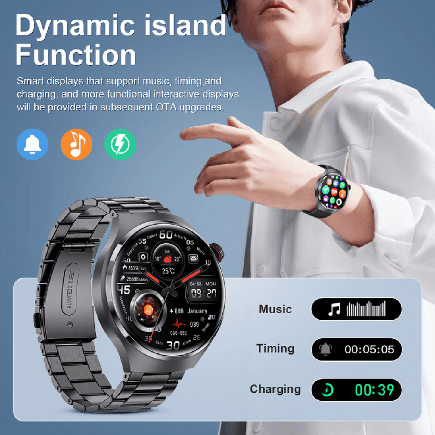 Stainless Steel Black Smart Watch for Men Android Watch UK | LK 126®