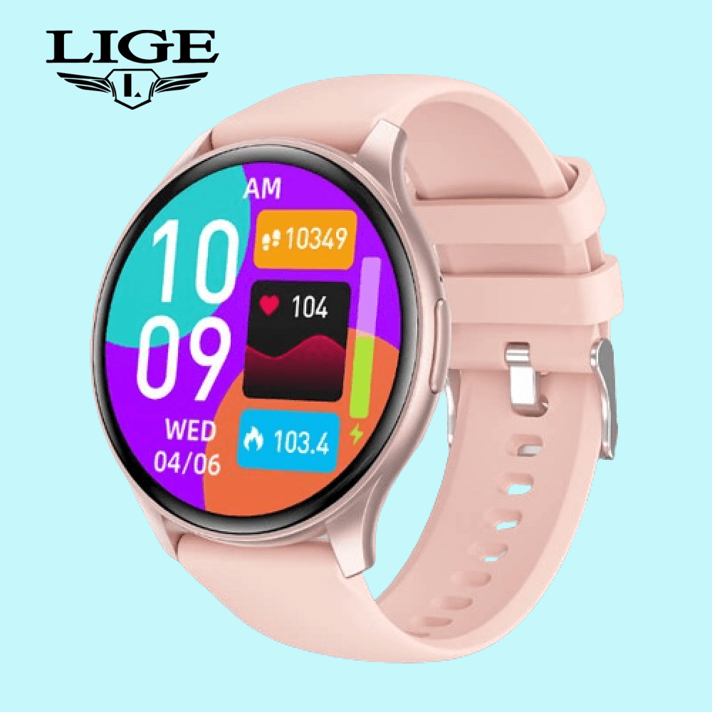 Pink Round Waterproof Lige Smartwatch for Women and Ladies