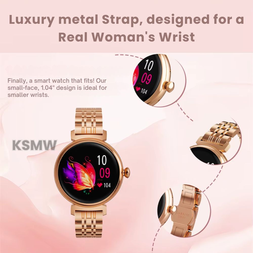 Elegant Smart Watch Metal Strap Women's – 1.04" AMOLED Smartwatch with Bluetooth Call & Health Monitoring