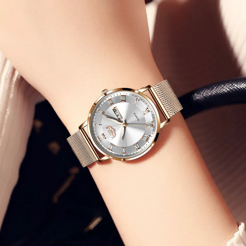 Ultra-Thin Waterproof Quartz Watch | Stylish Calendar Dial for Women, Ideal for Office & Sports