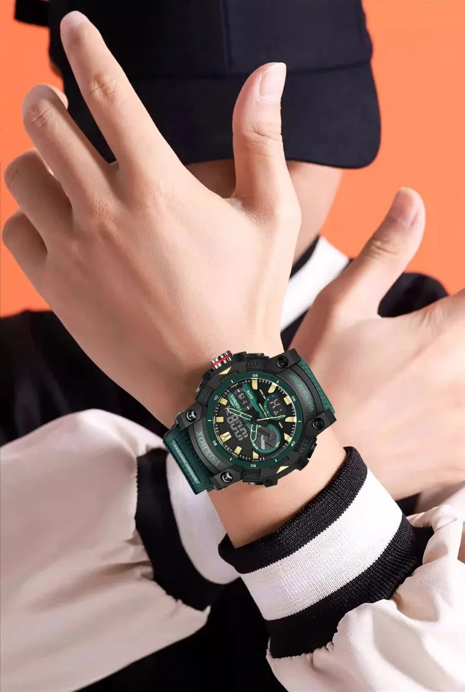 FoxBox: Rugged Waterproof Chronograph Dual Display Watch Shock Resistant