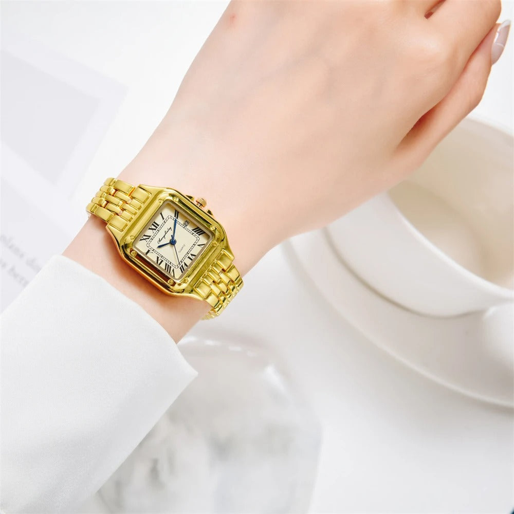Luxury Alloy Ladies Watch - Gold or Silver Case & Bracelet Elegant Roman Design