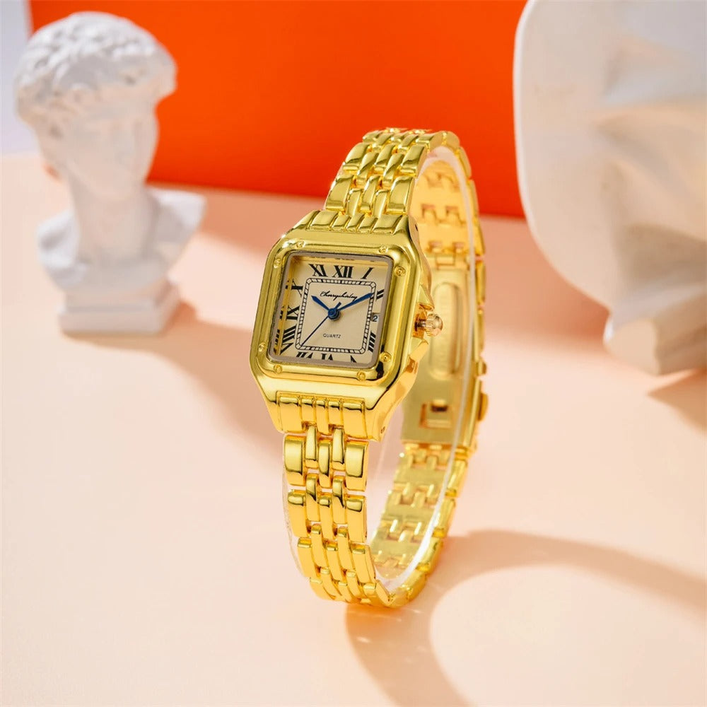 Luxury Alloy Ladies Watch - Gold or Silver Case & Bracelet Elegant Roman Design