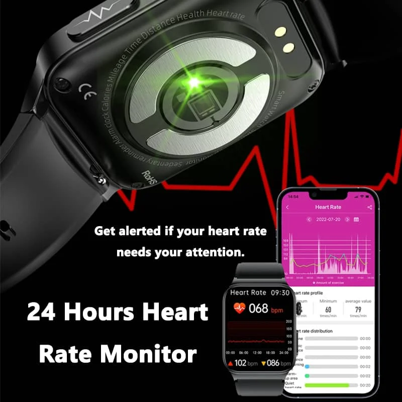 ECG Smart Watch with Blood Pressure Monitor – Health Tracker for Heart Rate, Blood Oxygen & Glucose Monitoring