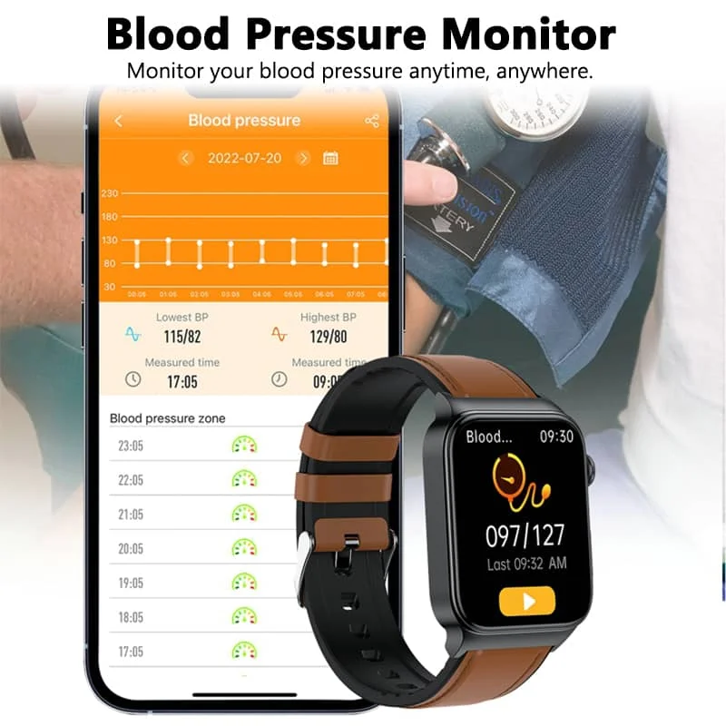 ECG Smart Watch with Blood Pressure Monitor – Health Tracker for Heart Rate, Blood Oxygen & Glucose Monitoring