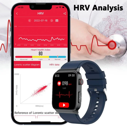 ECG Smart Watch with Blood Pressure Monitor – Health Tracker for Heart Rate, Blood Oxygen & Glucose Monitoring