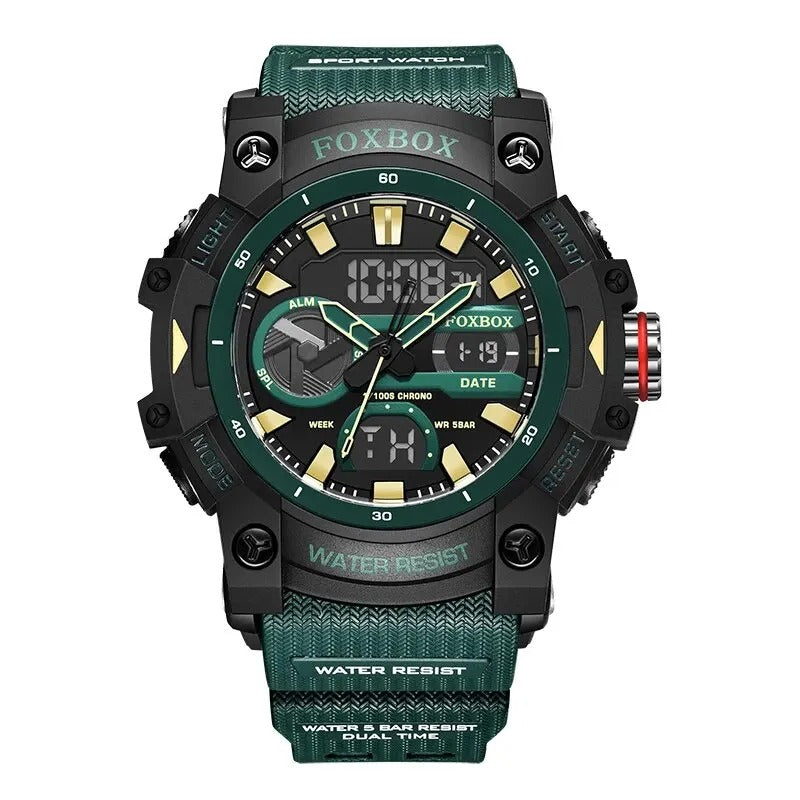 FoxBox: Rugged Waterproof Chronograph Dual Display Watch Shock Resistant