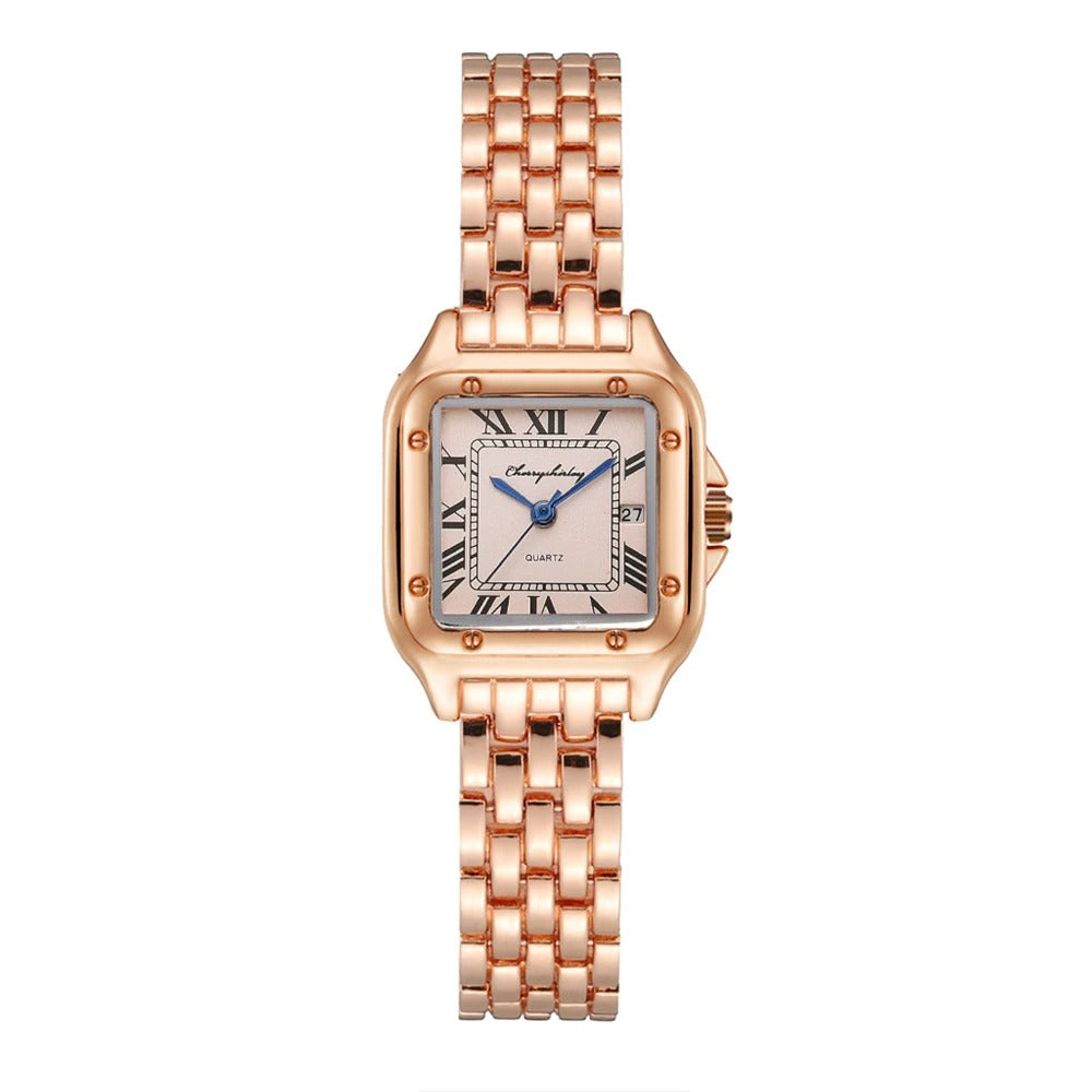 Luxury Alloy Ladies Watch - Gold or Silver Case & Bracelet Elegant Roman Design
