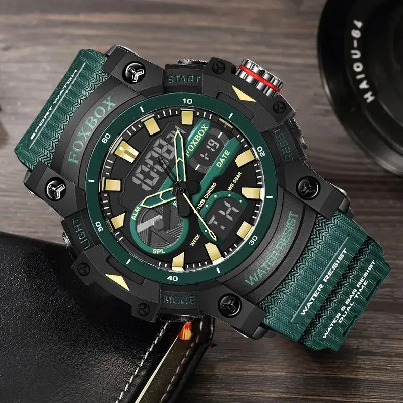 FoxBox: Rugged Waterproof Chronograph Dual Display Watch Shock Resistant