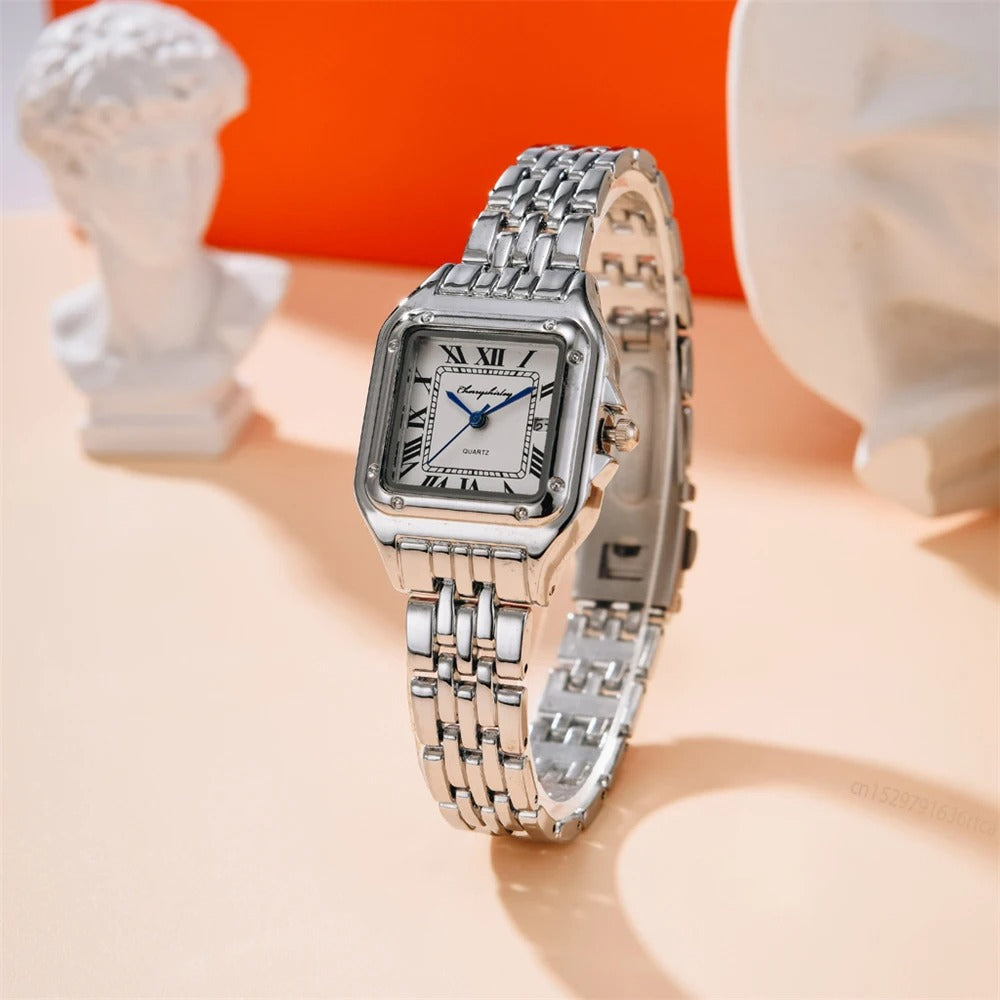 Luxury Alloy Ladies Watch - Gold or Silver Case & Bracelet Elegant Roman Design