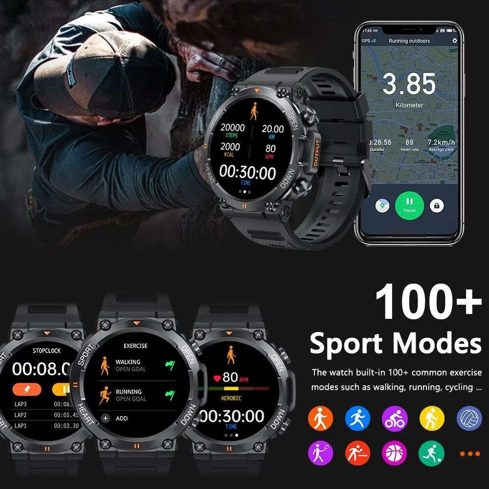 Indestructible Tactical Smartwatch - Durable, Long-Lasting Battery Titan Watches For Men