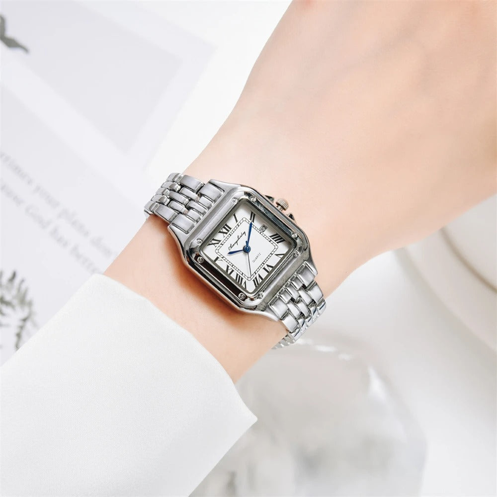 Luxury Alloy Ladies Watch - Gold or Silver Case & Bracelet Elegant Roman Design