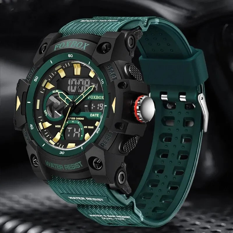 FoxBox: Rugged Waterproof Chronograph Dual Display Watch Shock Resistant