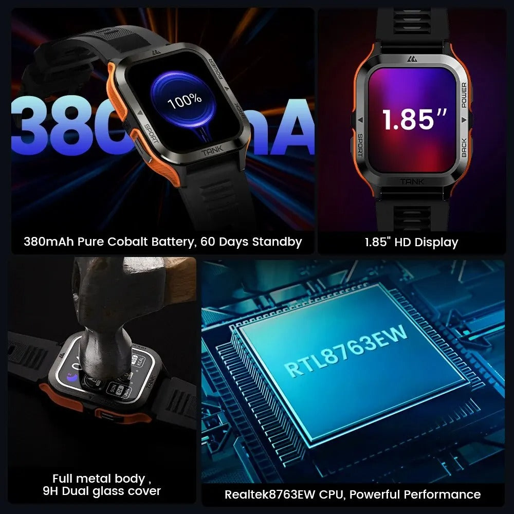 PROTANK S4 - Smartwatch with Fitness Tracker, Heart Rate Monitor, GPS, and Waterproof Design for Sports and Daily Use